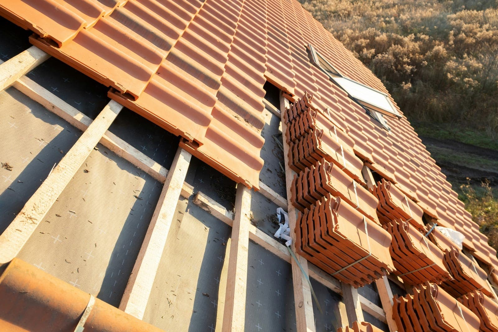 Stacked terracotta roof tiles